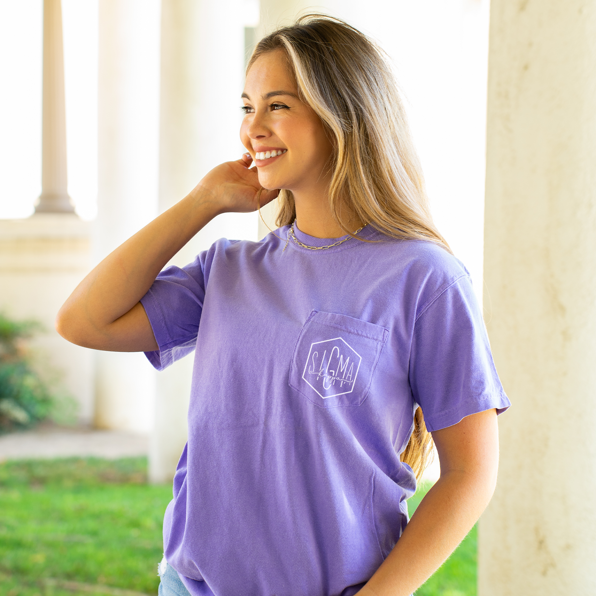 Isolere Drikke sig fuld debat Sigma Kappa Hexagon Pocket T-Shirt - Violet – Go Greek Chic