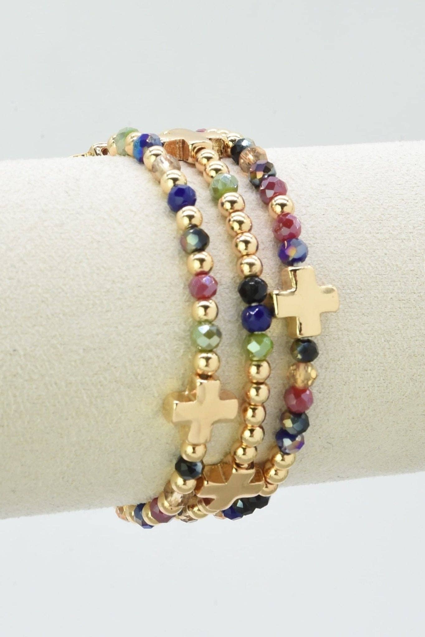 Clara Three-Piece Glass Bead Cross Bracelet Set