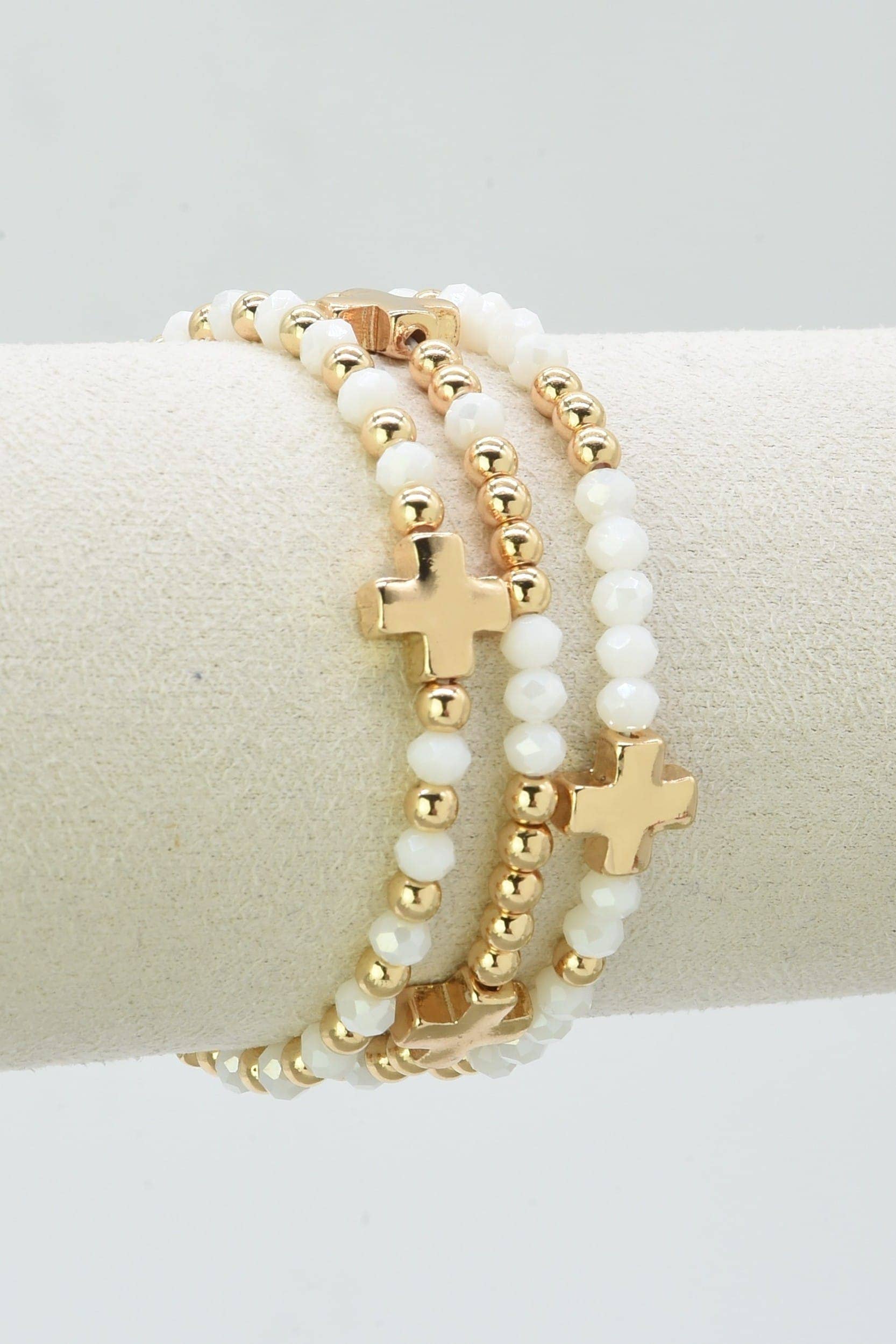Clara Three-Piece Glass Bead Cross Bracelet Set