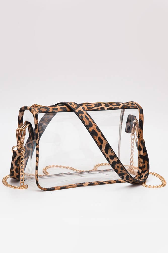 Clear Rectangle Stadium Concert Crossbody Bag: Leopard