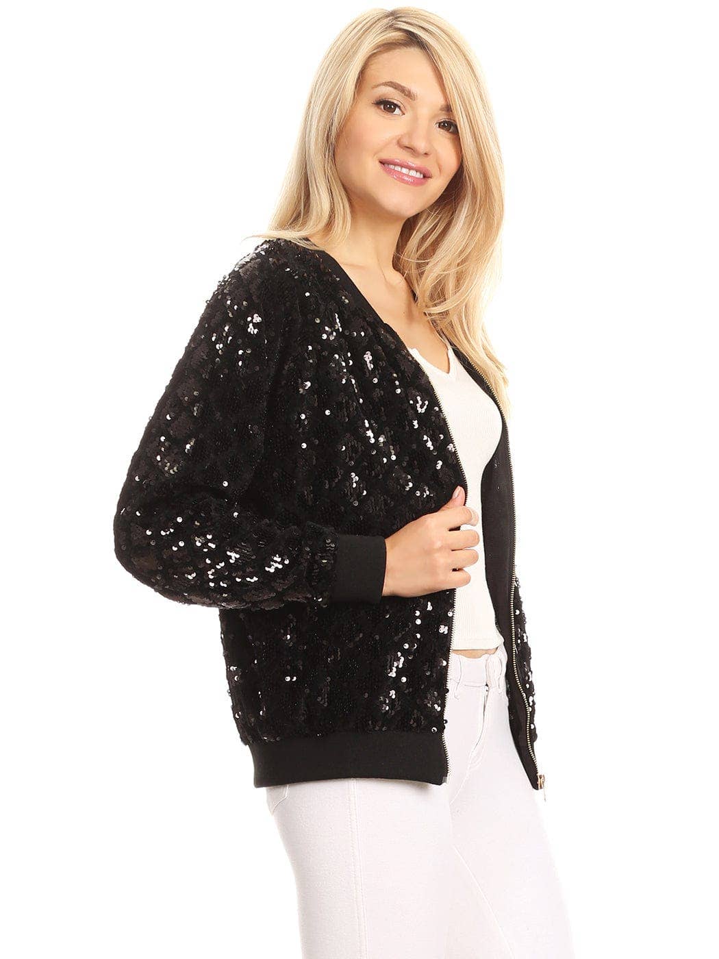 Game Day Sequin Bomber Zip-Up Jacket