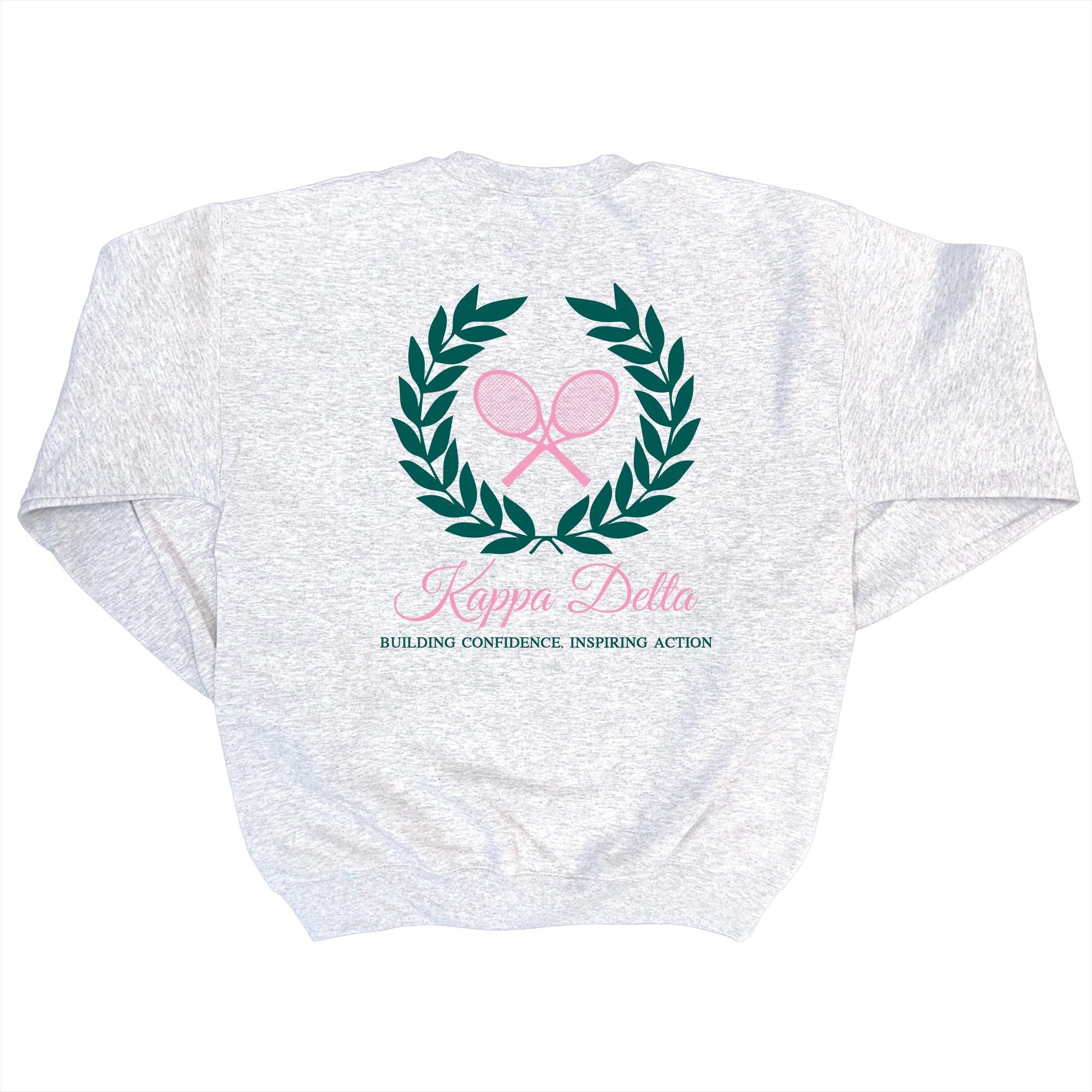 Kappa Delta Preppy Tennis Club - Embroidered & Printed Preppy Sorority Sweater - Ash