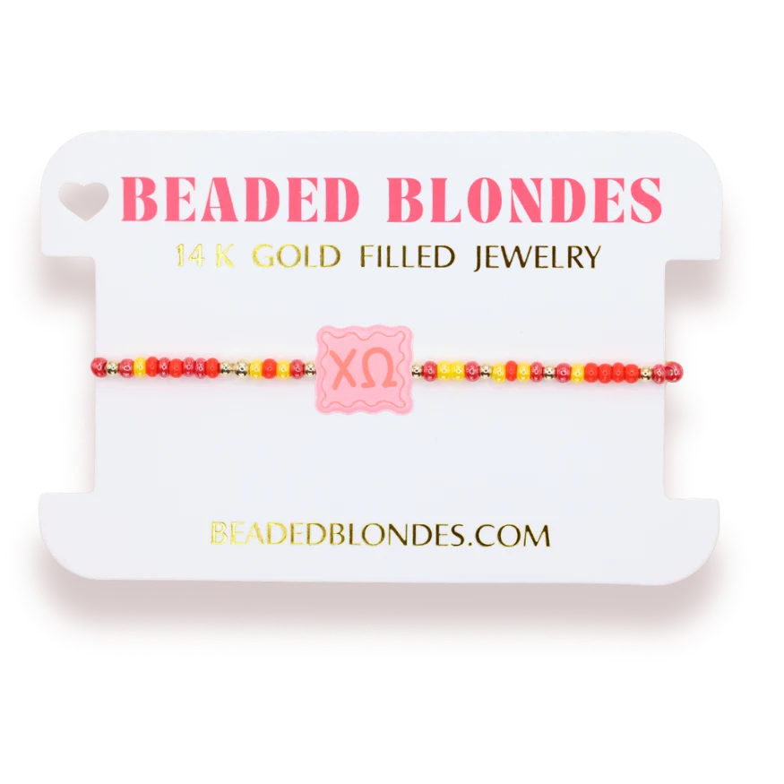 Chi Omega Block Bracelet on Color - Beaded Blondes