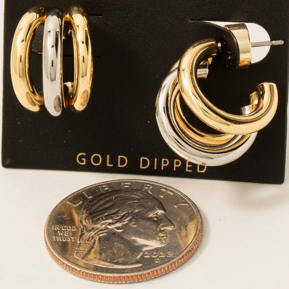 Gold Dipped Two Tone Layered Tube Hoop Earrings