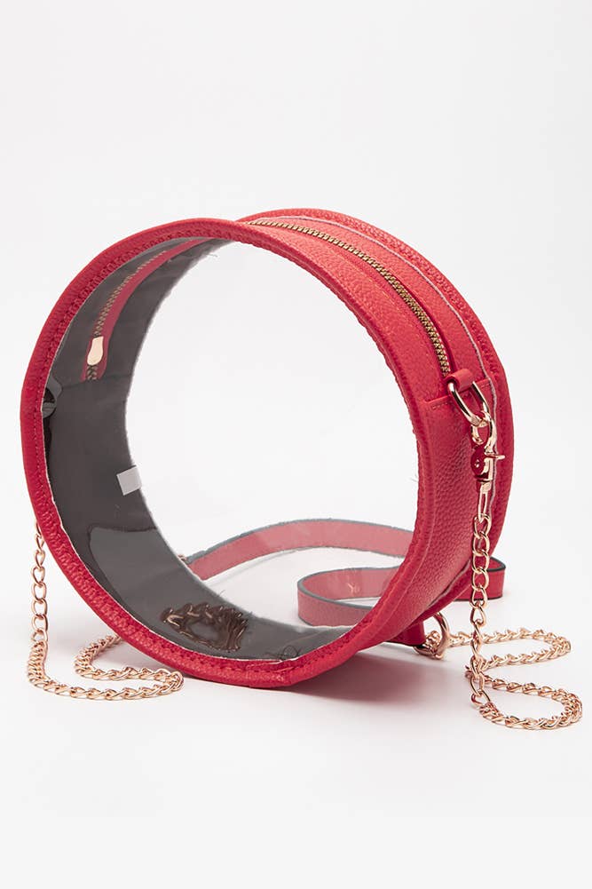 Solid Color Trim Clear Round Crossbody Bag: Black
