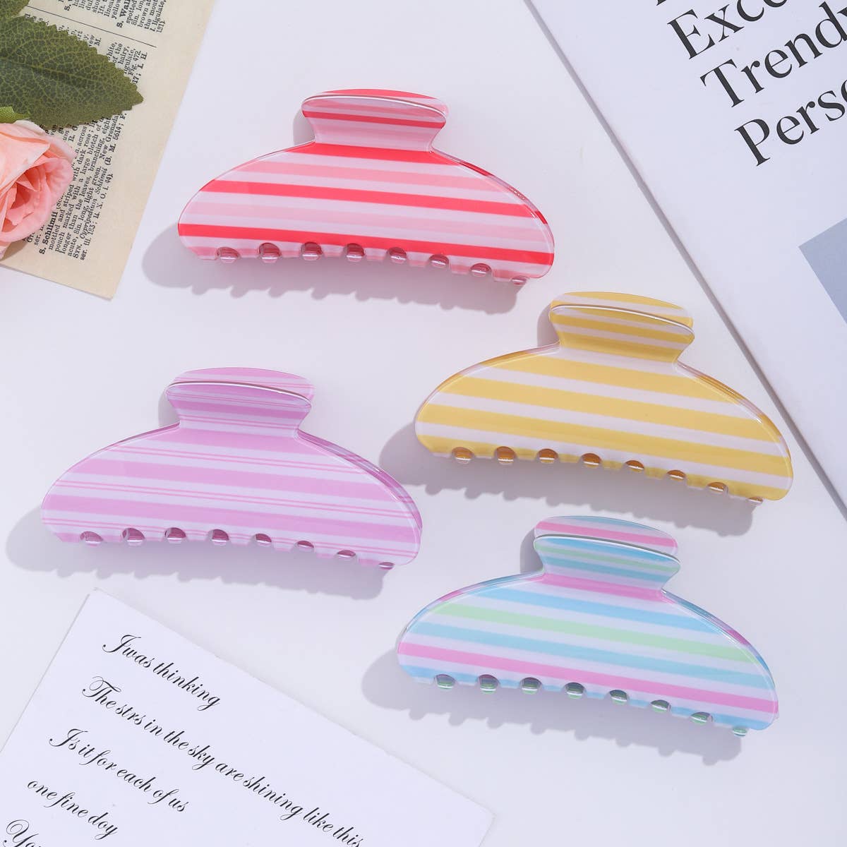 Vibrant Pastel Horizontal Stripe Hair Claw Clip
