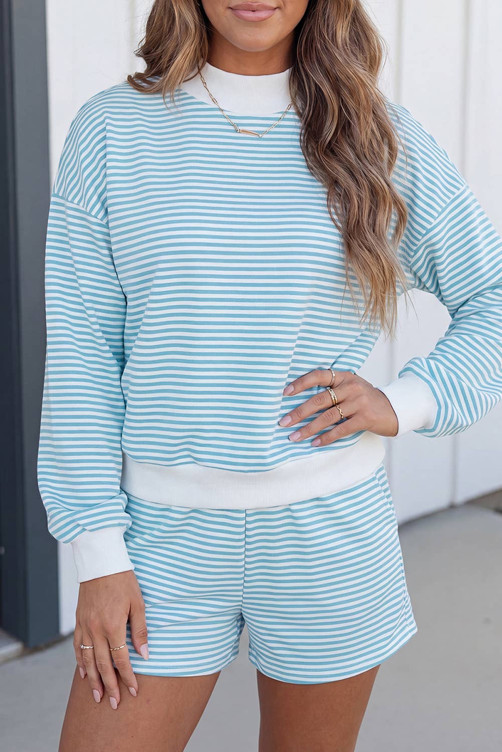 Stripe Oversize Sweatshirt and Shorts Set