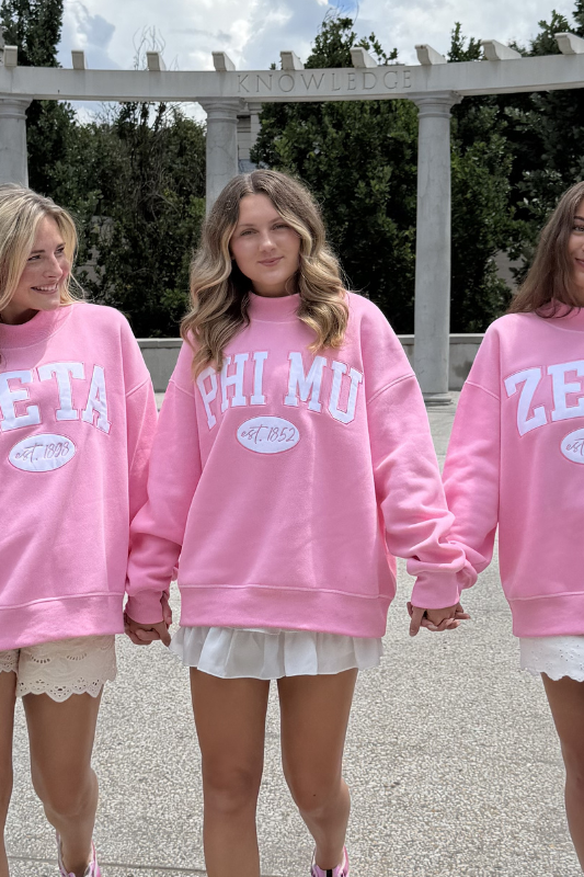Alpha Chi Omega Pink Established Date Mockneck Sweatshirt