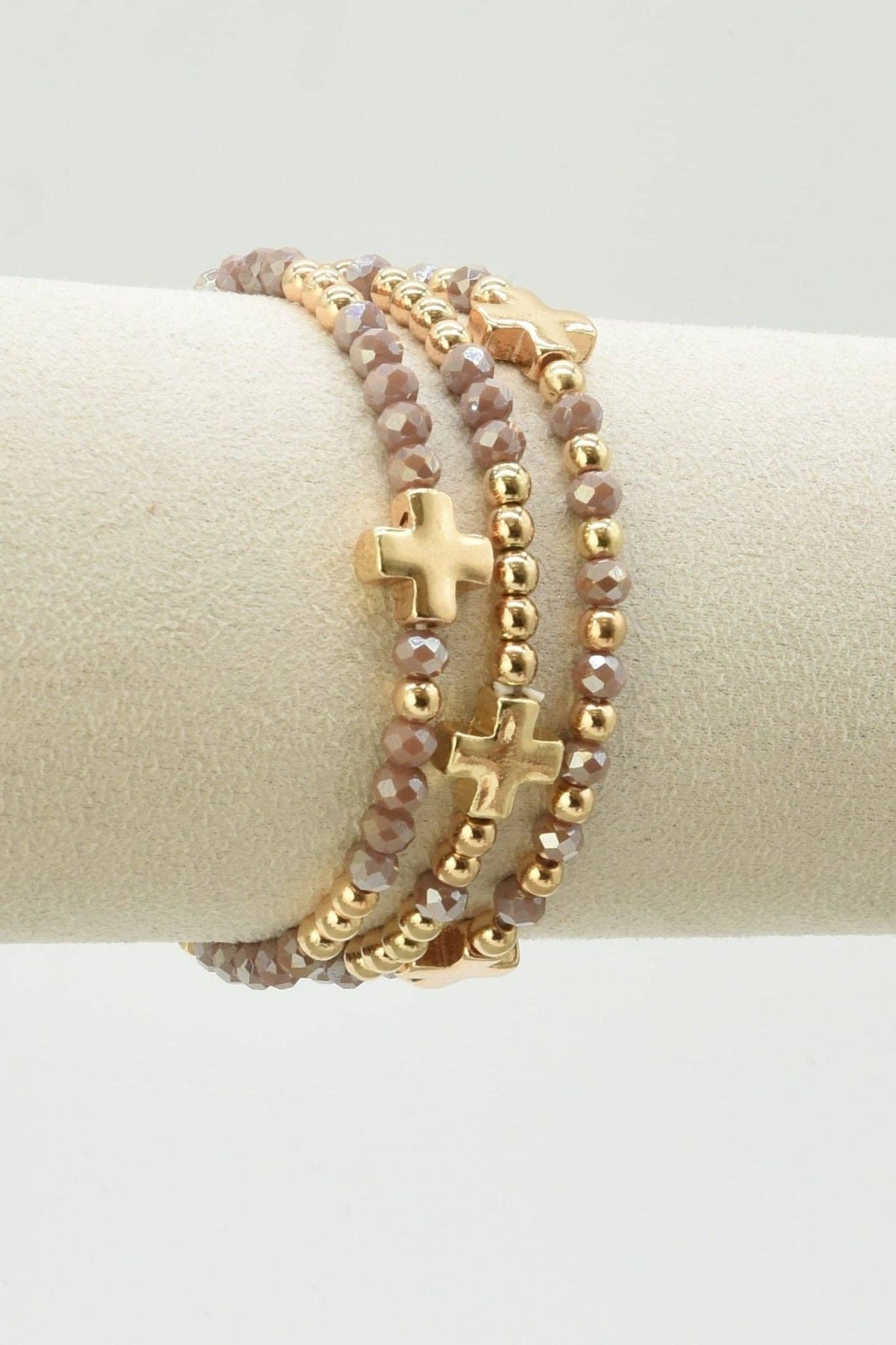 Clara Three-Piece Glass Bead Cross Bracelet Set