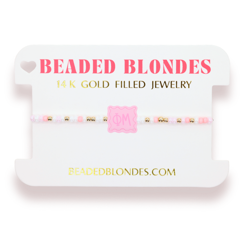 Phi Mu Block Bracelet on Color - Beaded Blondes