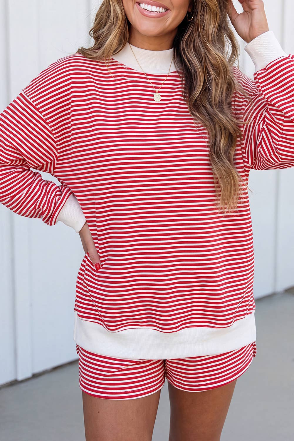 Stripe Oversize Sweatshirt and Shorts Set