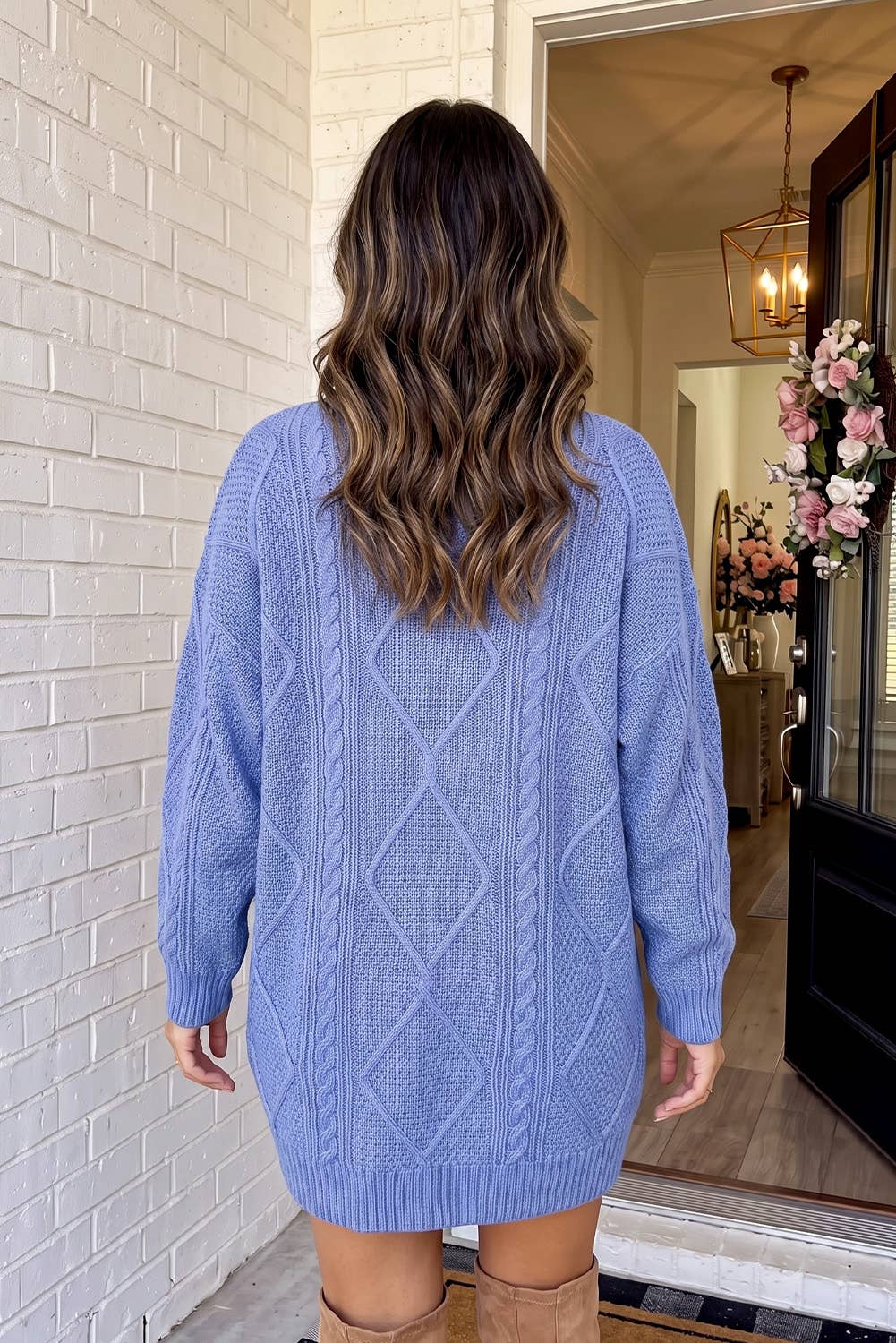 Cable Knit Loose Fit Sweater Mini Dress
