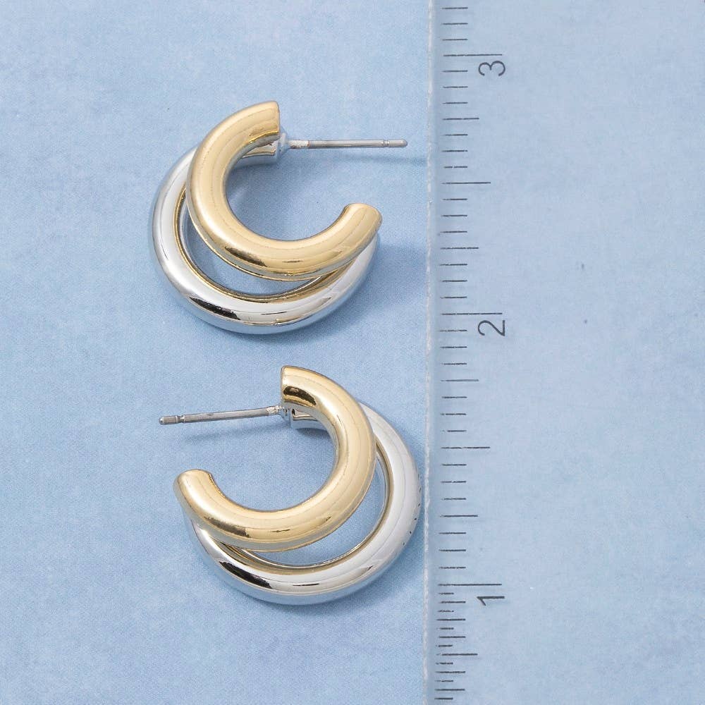 Gold Dipped Two Tone Layered Hoop Earrings