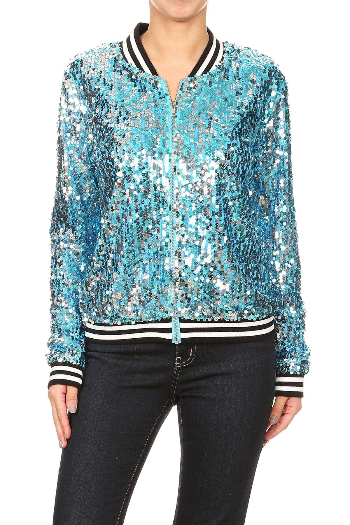 Game Day Sequin Bomber Zip-Up Jacket