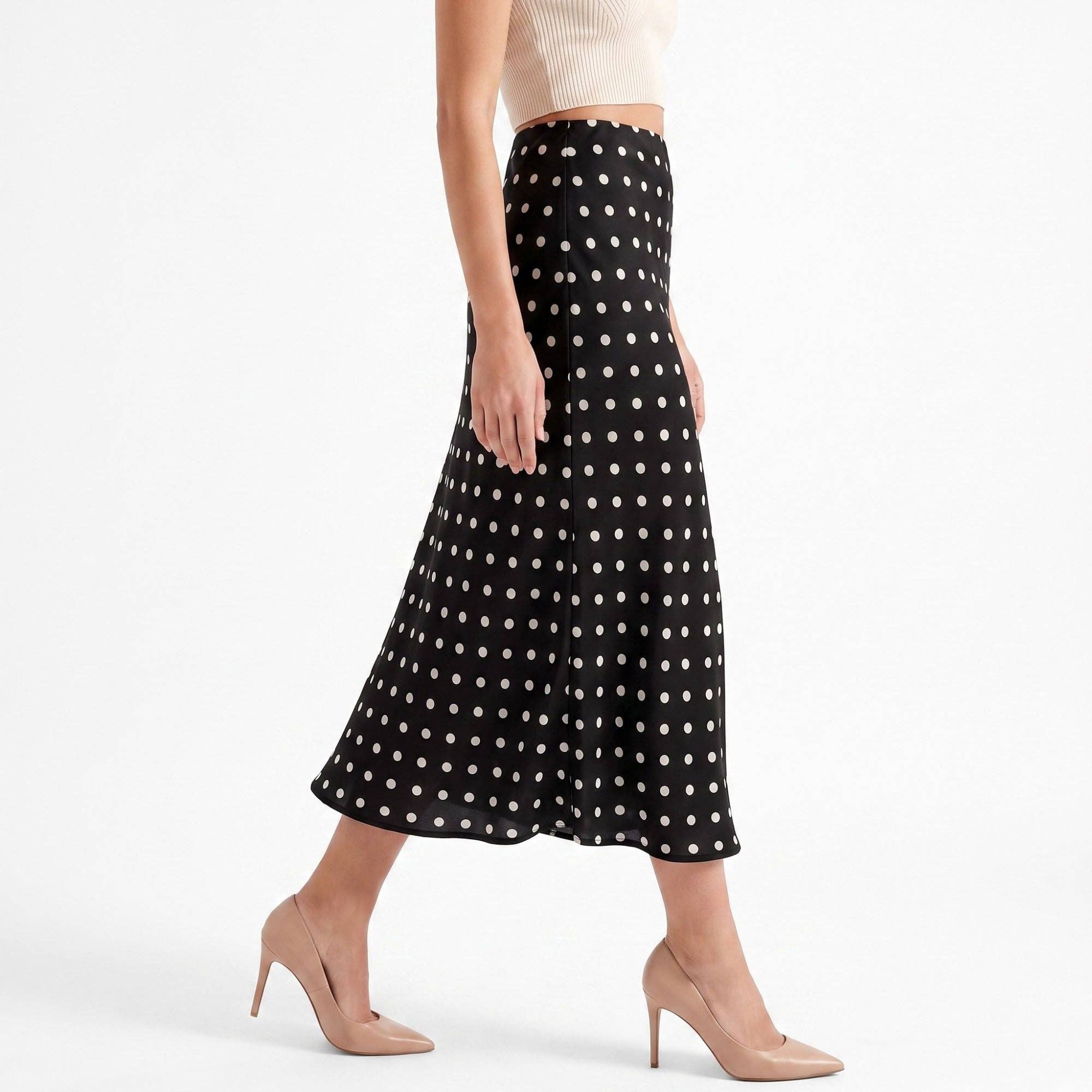 Polka Dot Midi Skirt High Waist A Line Printed Long Skirt