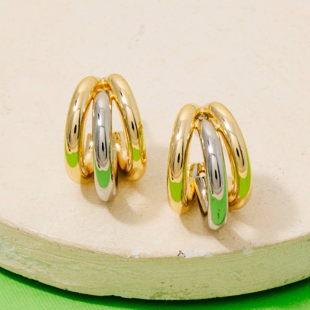 Gold Dipped Two Tone Layered Tube Hoop Earrings