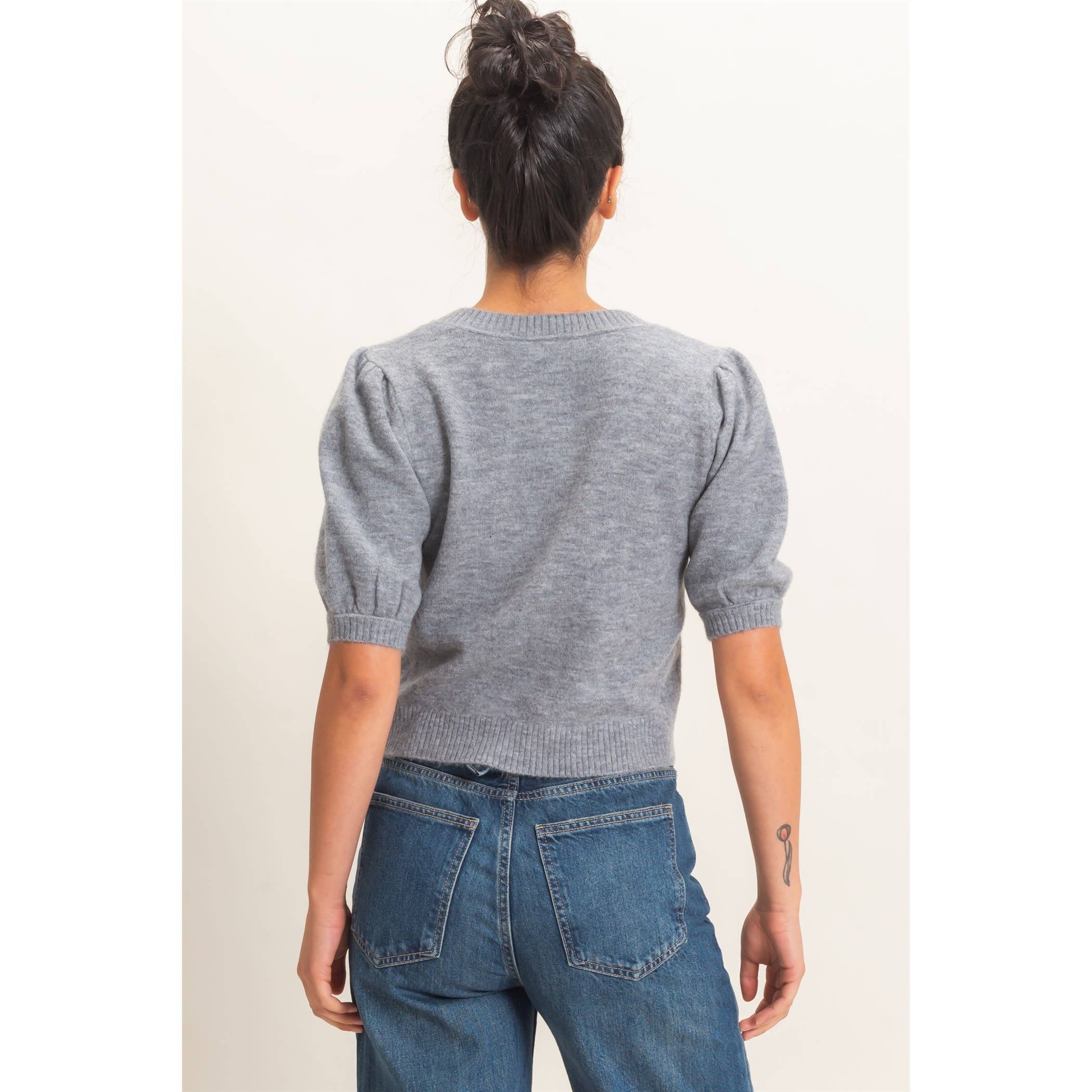 Button Front Puff Short Sleeve Cardigan