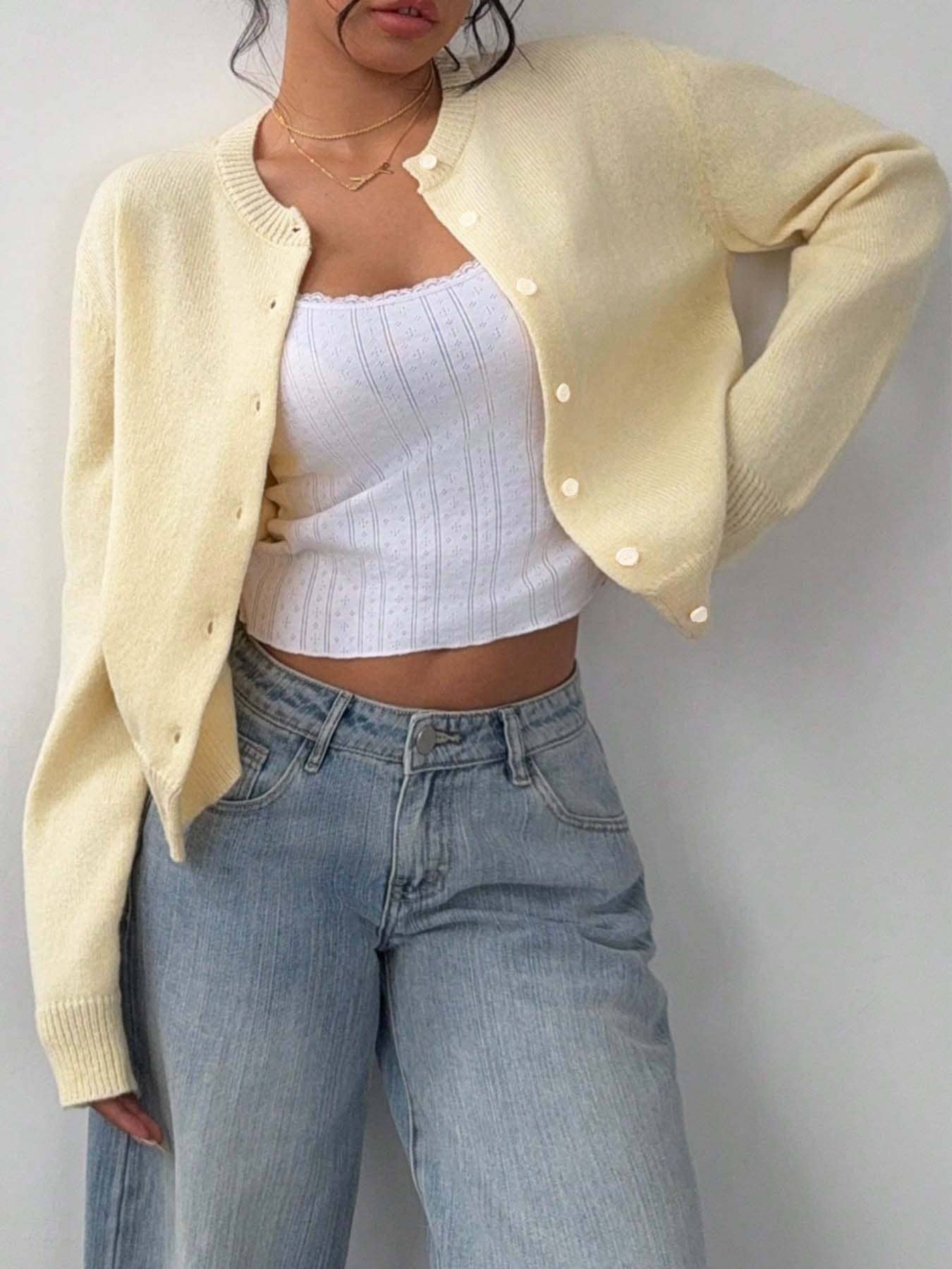 Soft Knit Button-Front Cropped Cardigan