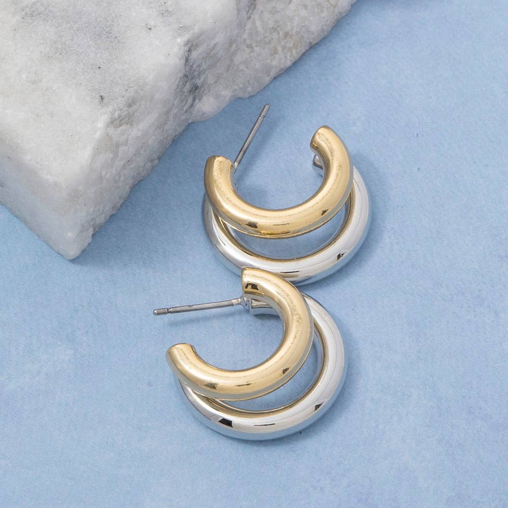 Gold Dipped Two Tone Layered Hoop Earrings