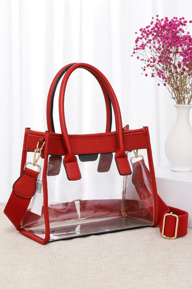 Color Trim Clear Hand Bag: Gold