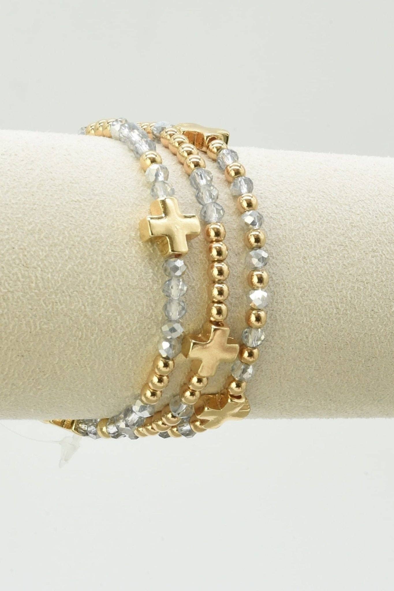 Clara Three-Piece Glass Bead Cross Bracelet Set