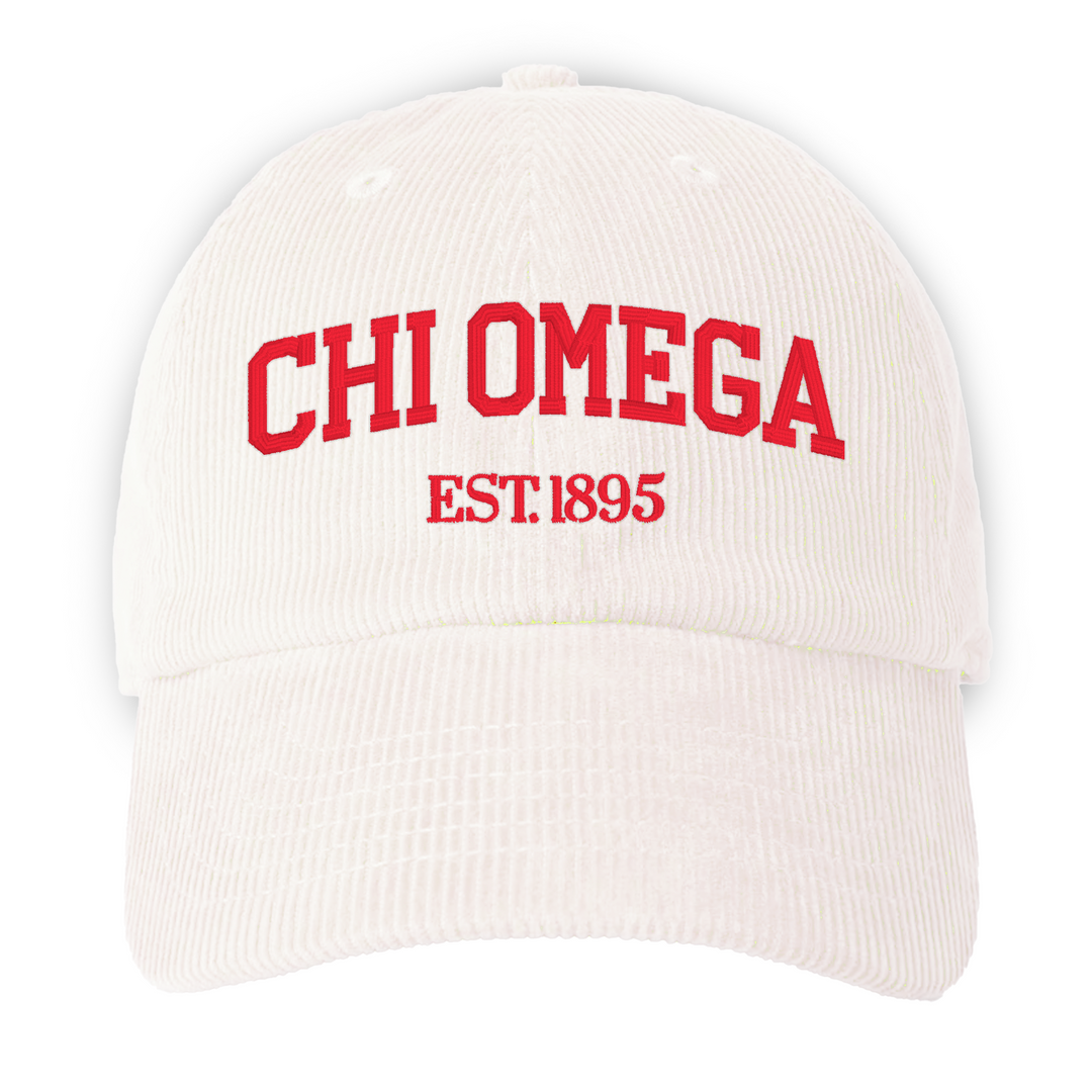 Chi Omega Embroidered Corduroy Hat