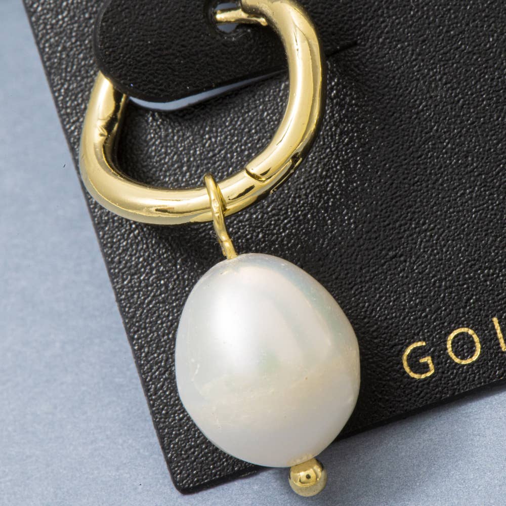 Gold Dipped Freshwater Pearl Drop Huggie Earrings