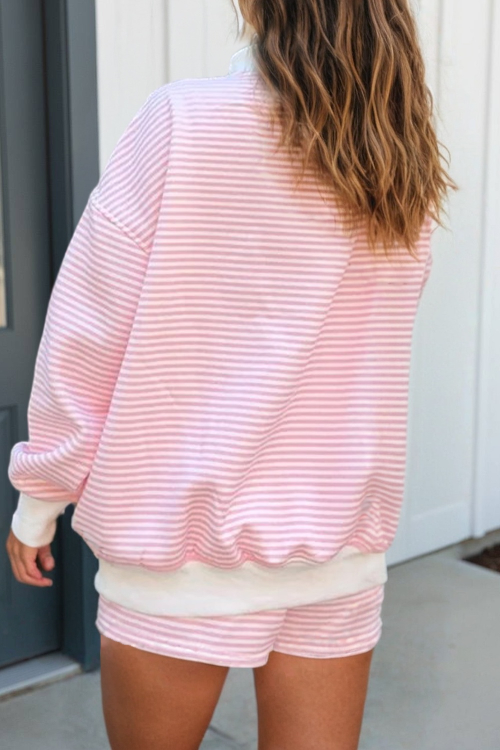 Stripe Oversize Sweatshirt and Shorts Set