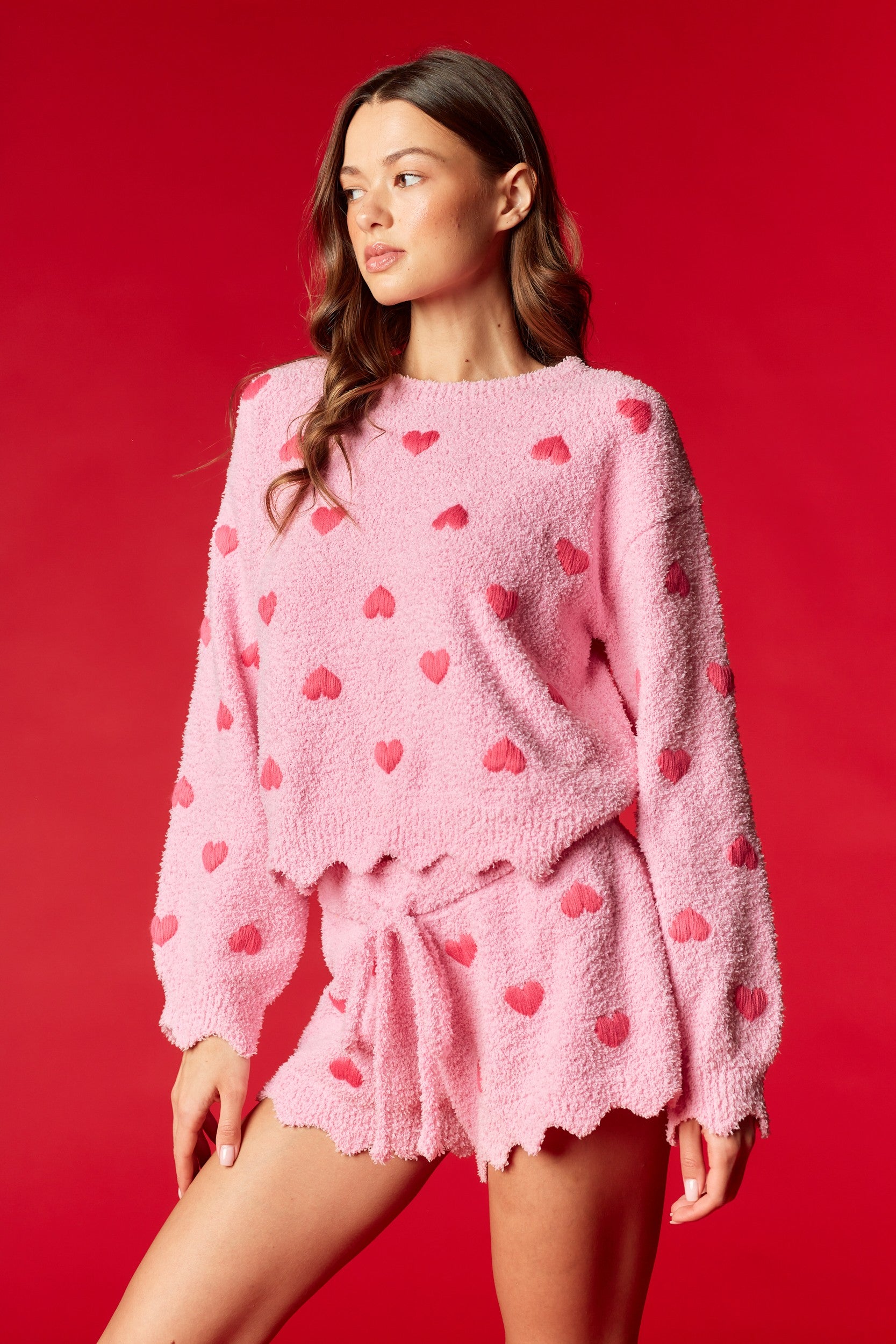 Pink Heart Jacquard Lounge Set
