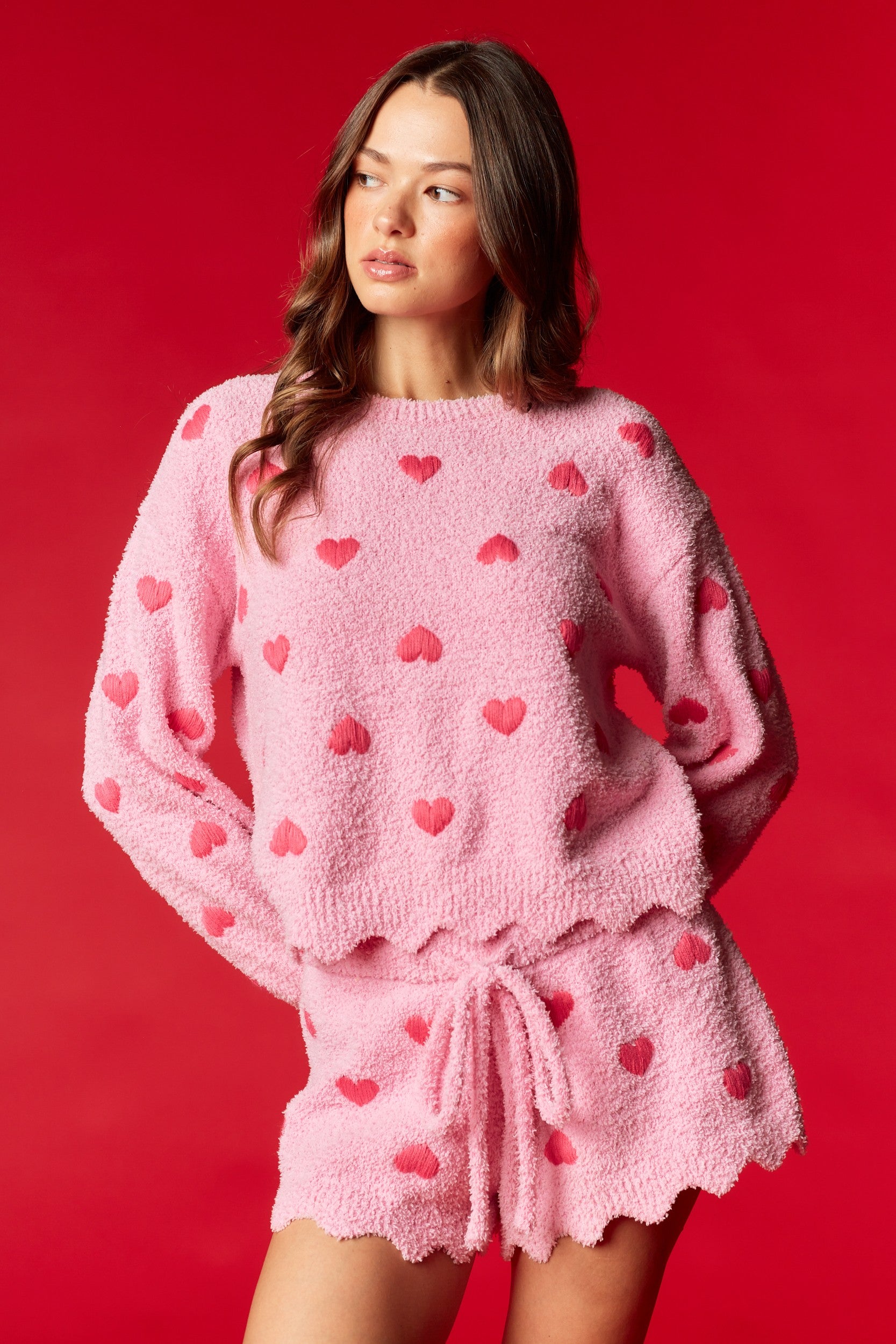 Pink Heart Jacquard Lounge Set