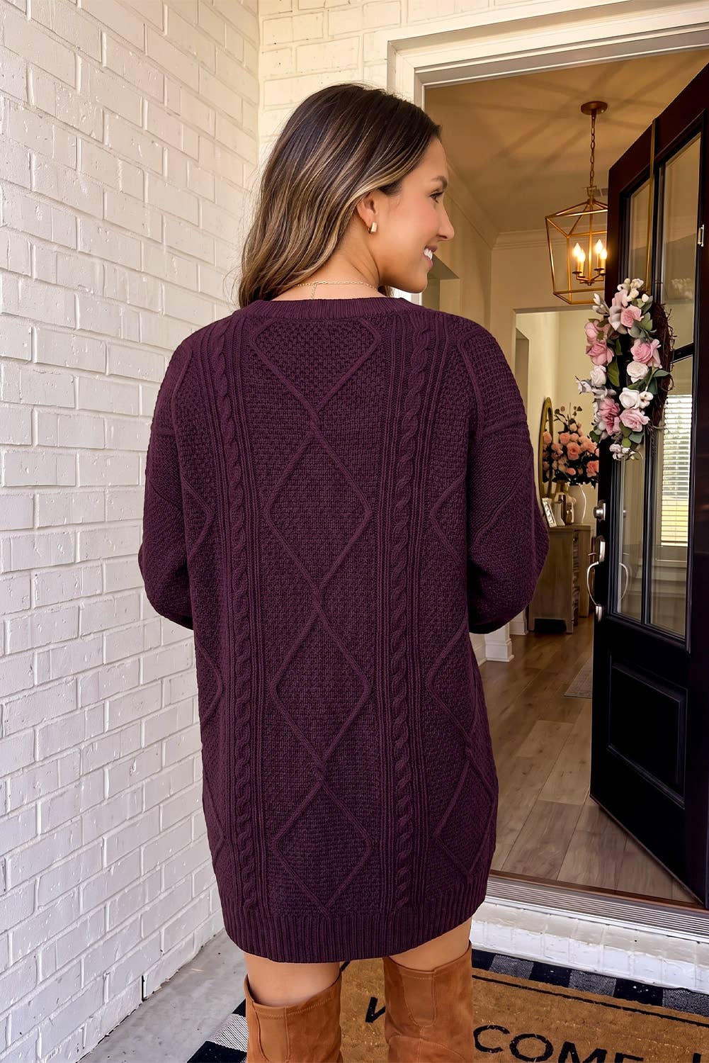 Cable Knit Loose Fit Sweater Mini Dress