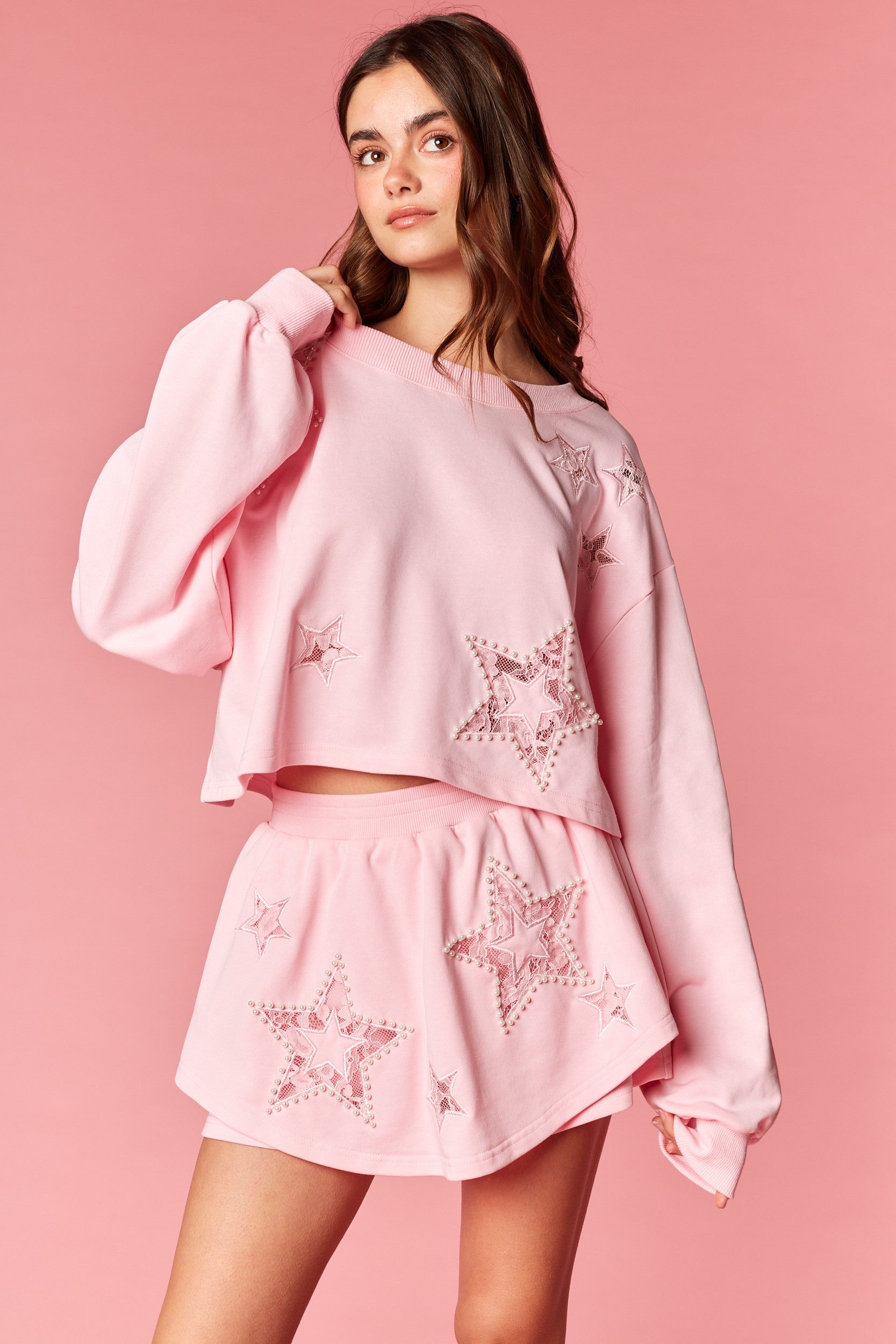 Star Lace Embellished Sweatshirt & Skort Set