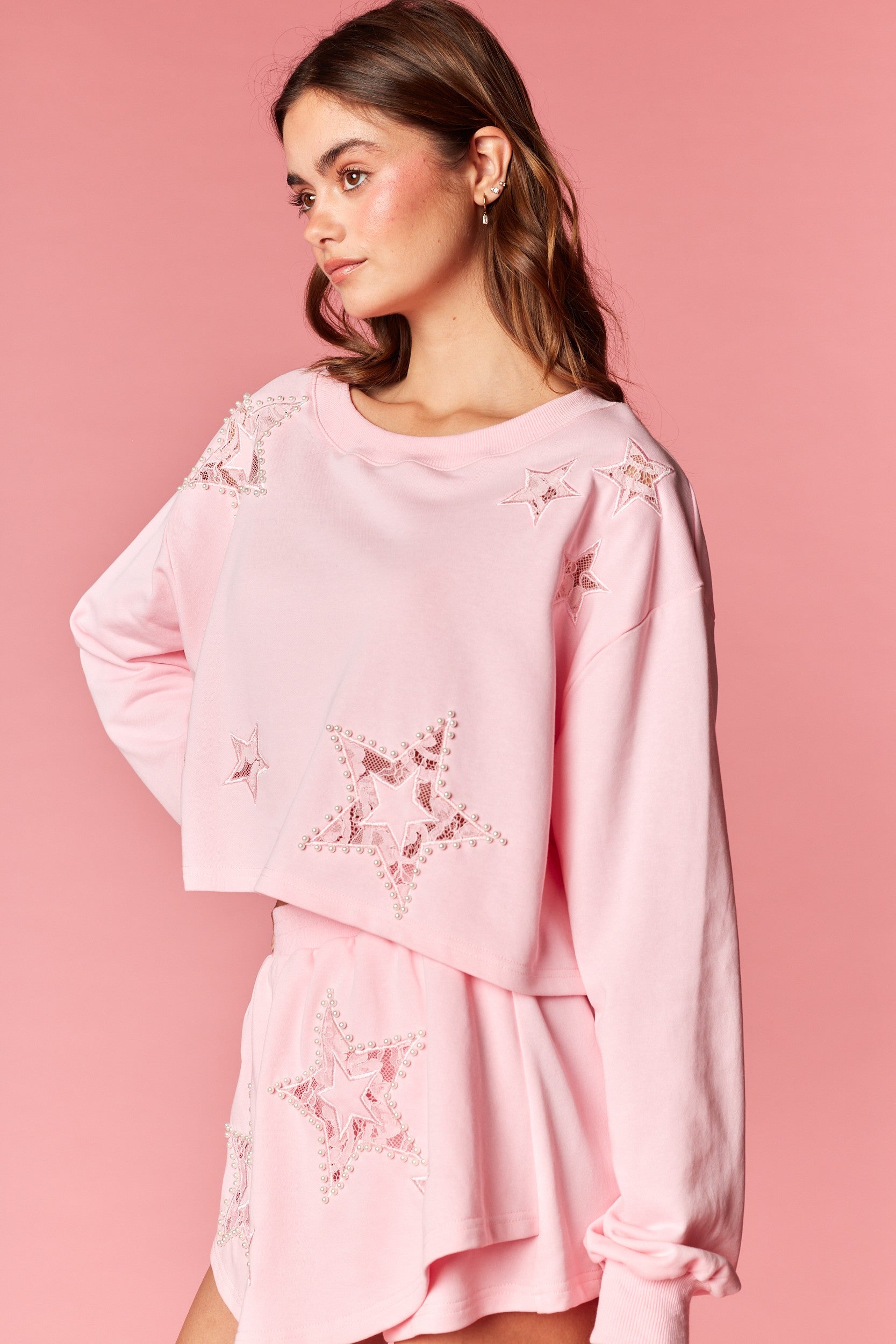 Star Lace Embellished Sweatshirt & Skort Set
