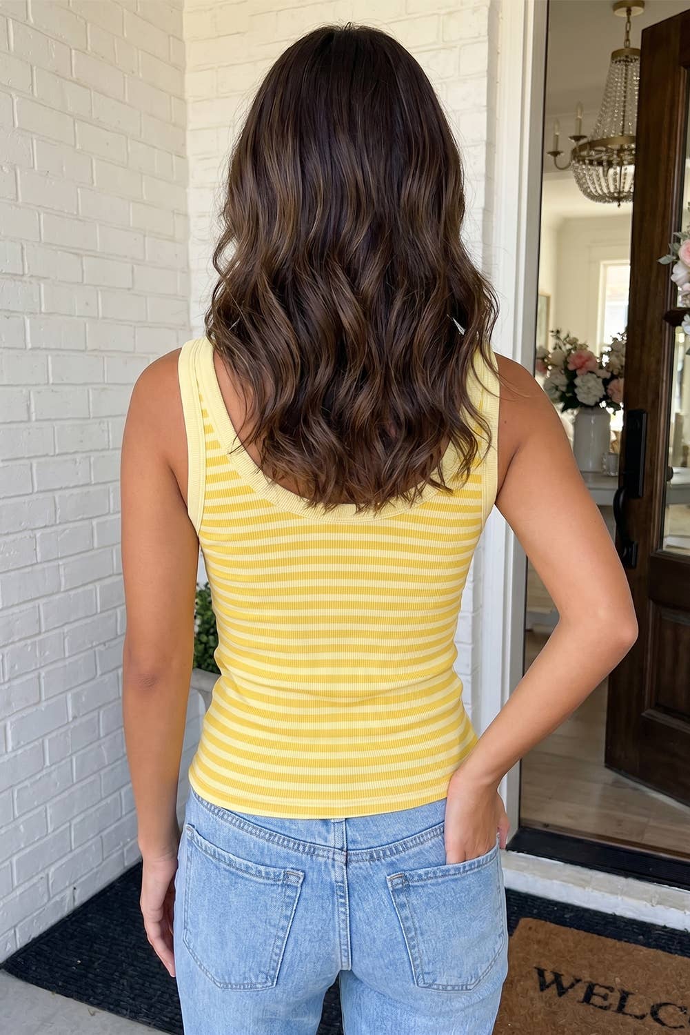 LAS Striped Ribbed Knit Slim Tank Top (S-XL)