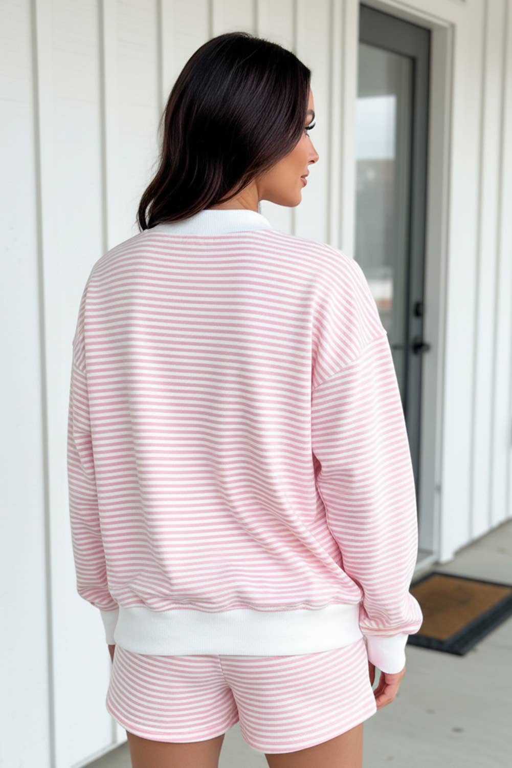 Stripe Oversize Sweatshirt and Shorts Set