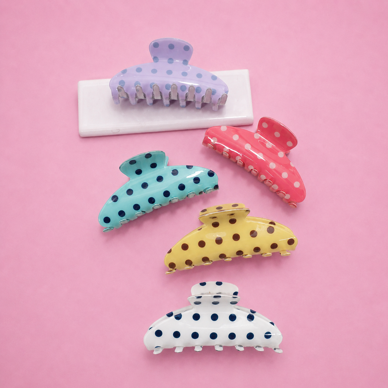 Retro Polka Dot Hair Claw - Glossy Spotted French