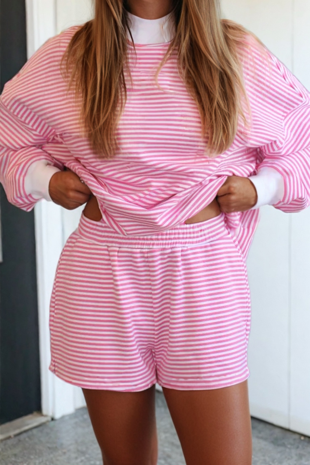Stripe Oversize Sweatshirt and Shorts Set