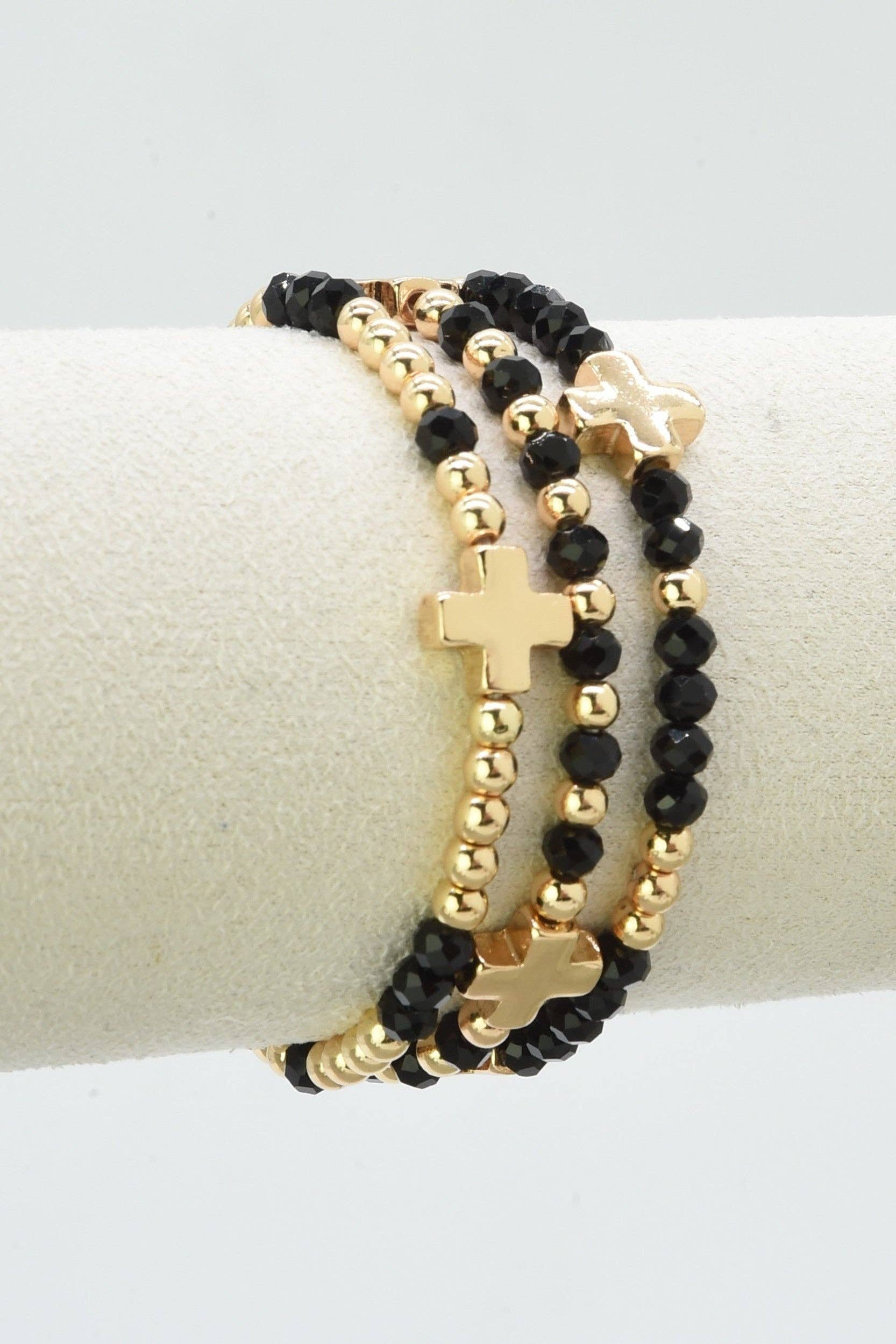 Clara Three-Piece Glass Bead Cross Bracelet Set