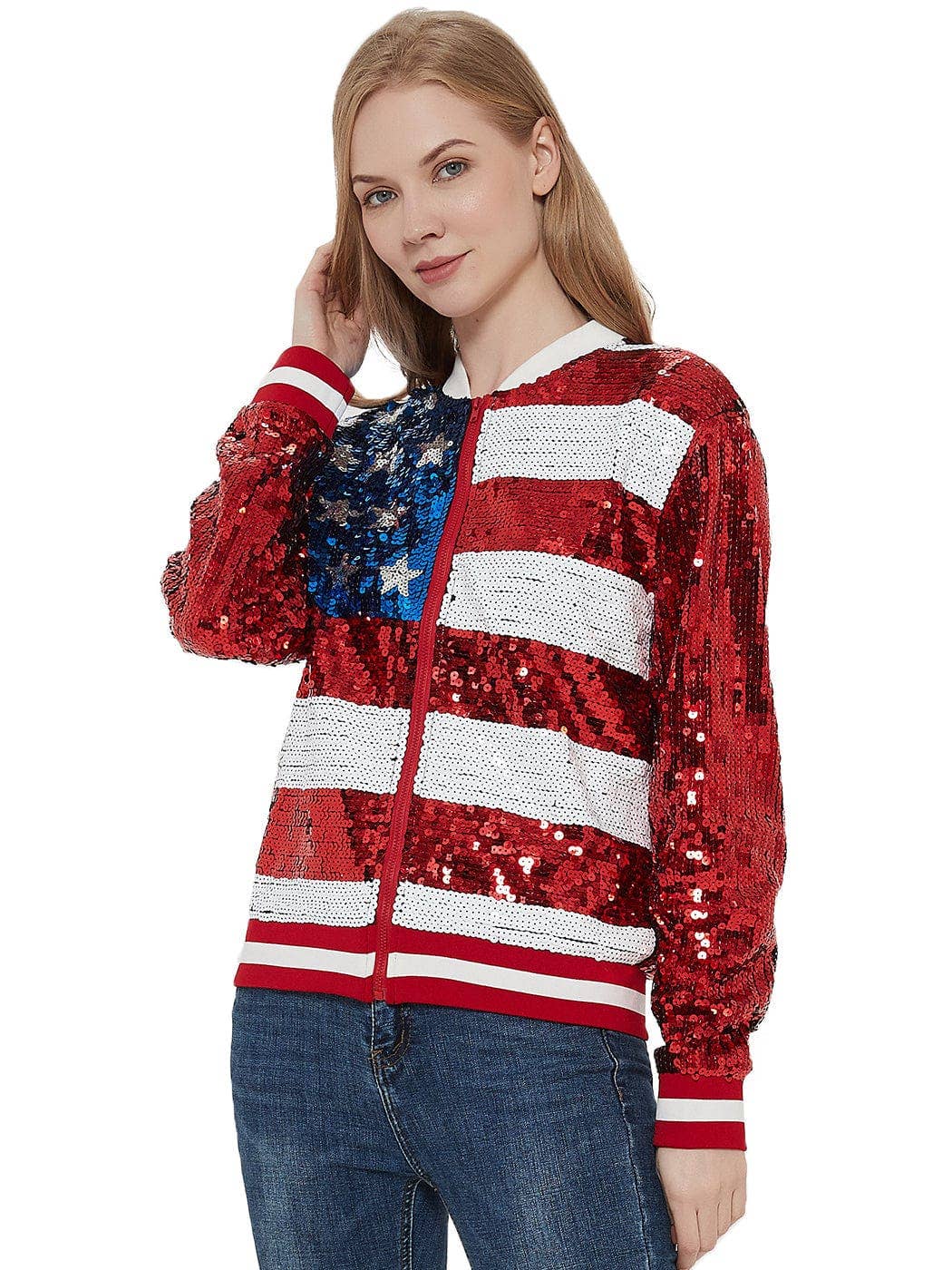 Game Day Sequin Bomber Zip-Up Jacket
