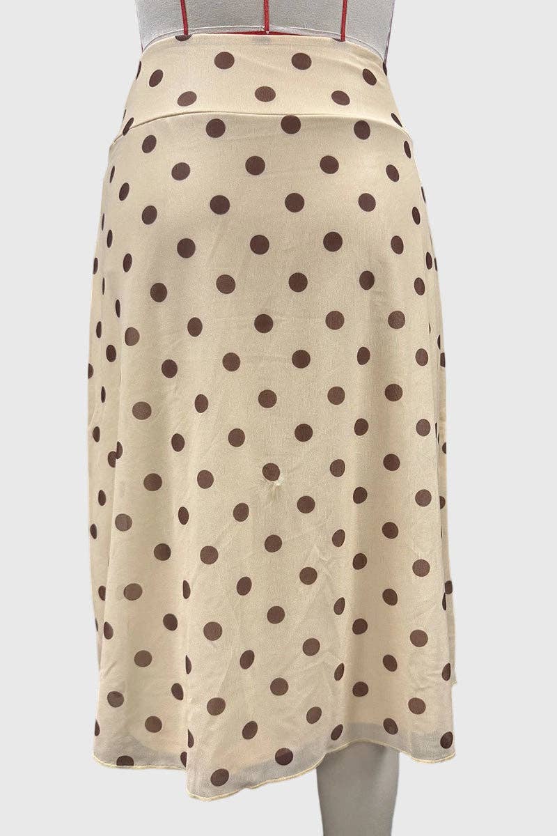 Polka Dot Asymmetrical Hem Midi Skirt