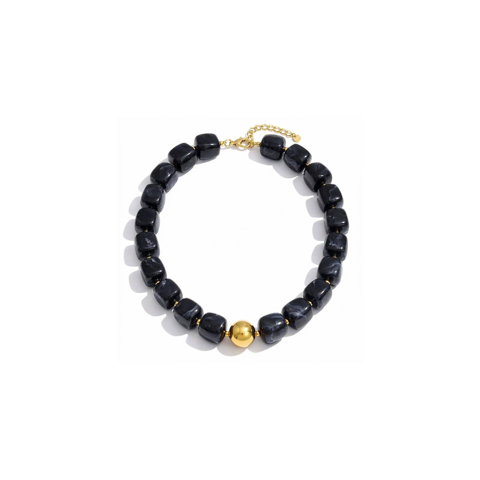 Square Resin Bead Necklace With Gold Ball Detail