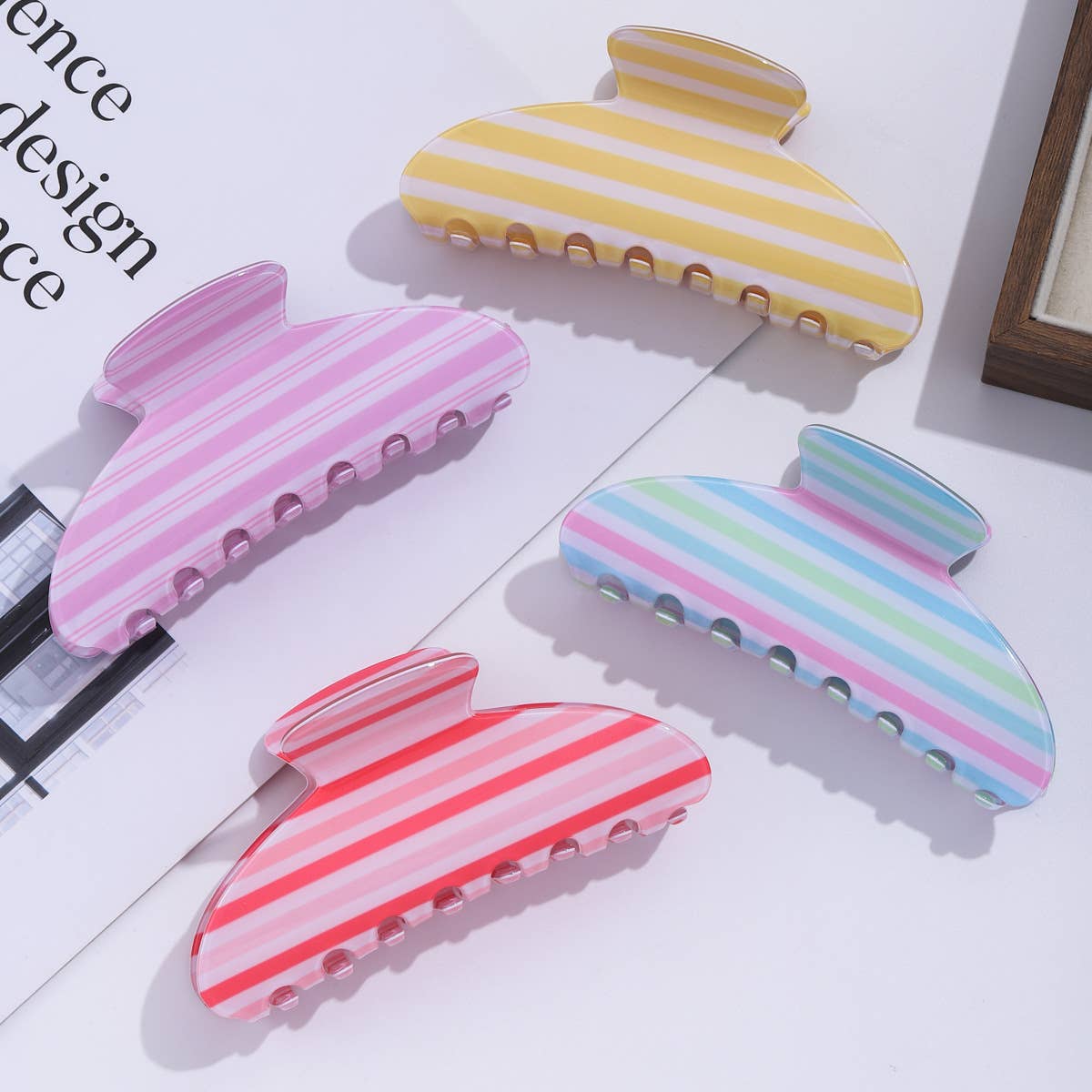 Vibrant Pastel Horizontal Stripe Hair Claw Clip