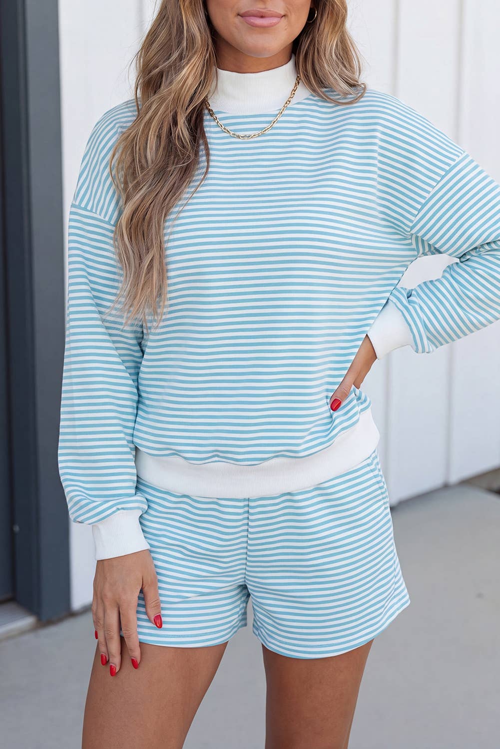 Stripe Oversize Sweatshirt and Shorts Set
