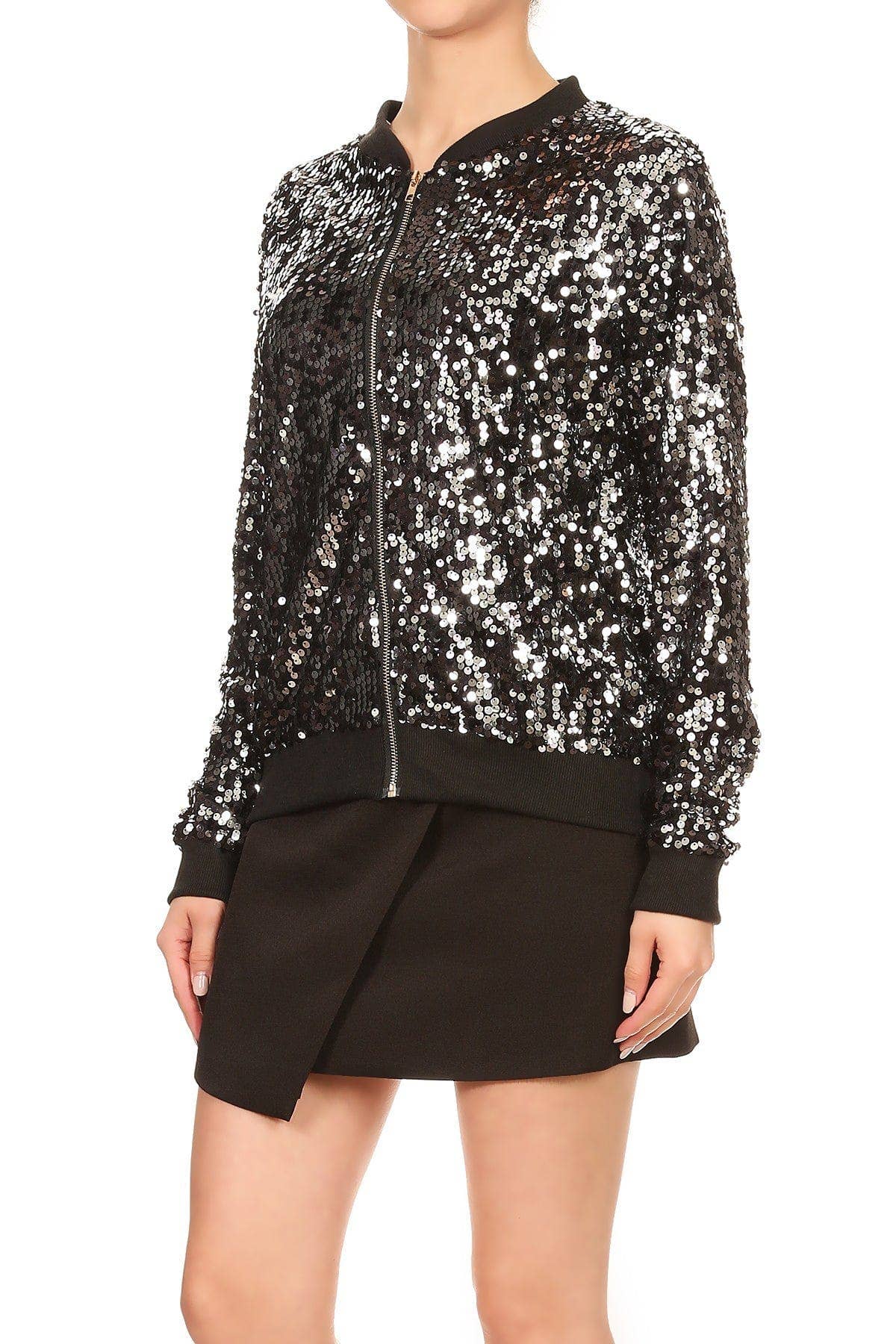 Game Day Sequin Bomber Zip-Up Jacket