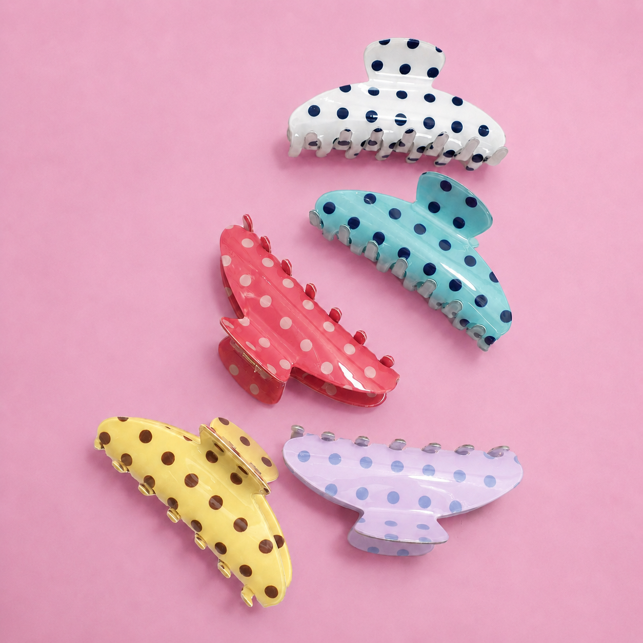 Retro Polka Dot Hair Claw - Glossy Spotted French