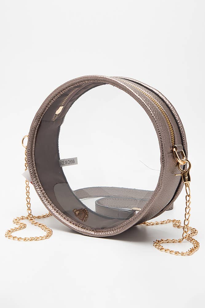 Solid Color Trim Clear Round Crossbody Bag: Black