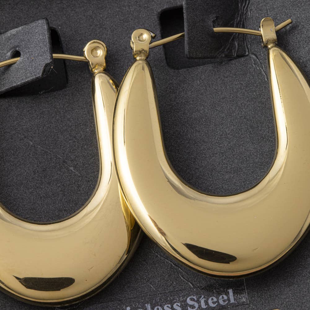 14K Gold Dipped Puffy Oval Hoop Earrings