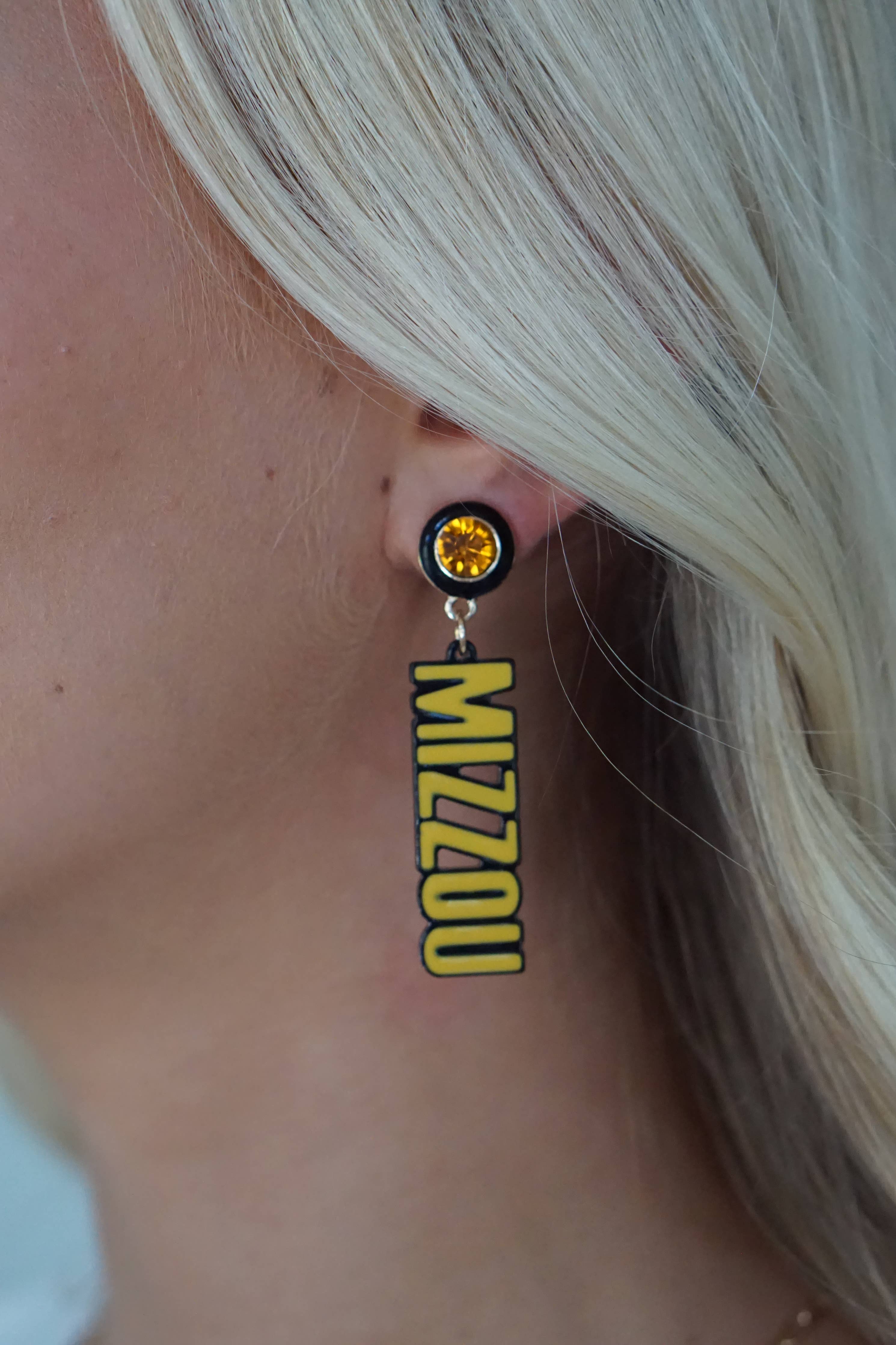 Missouri Tigers Resin Block Letter Earrings in Gold
