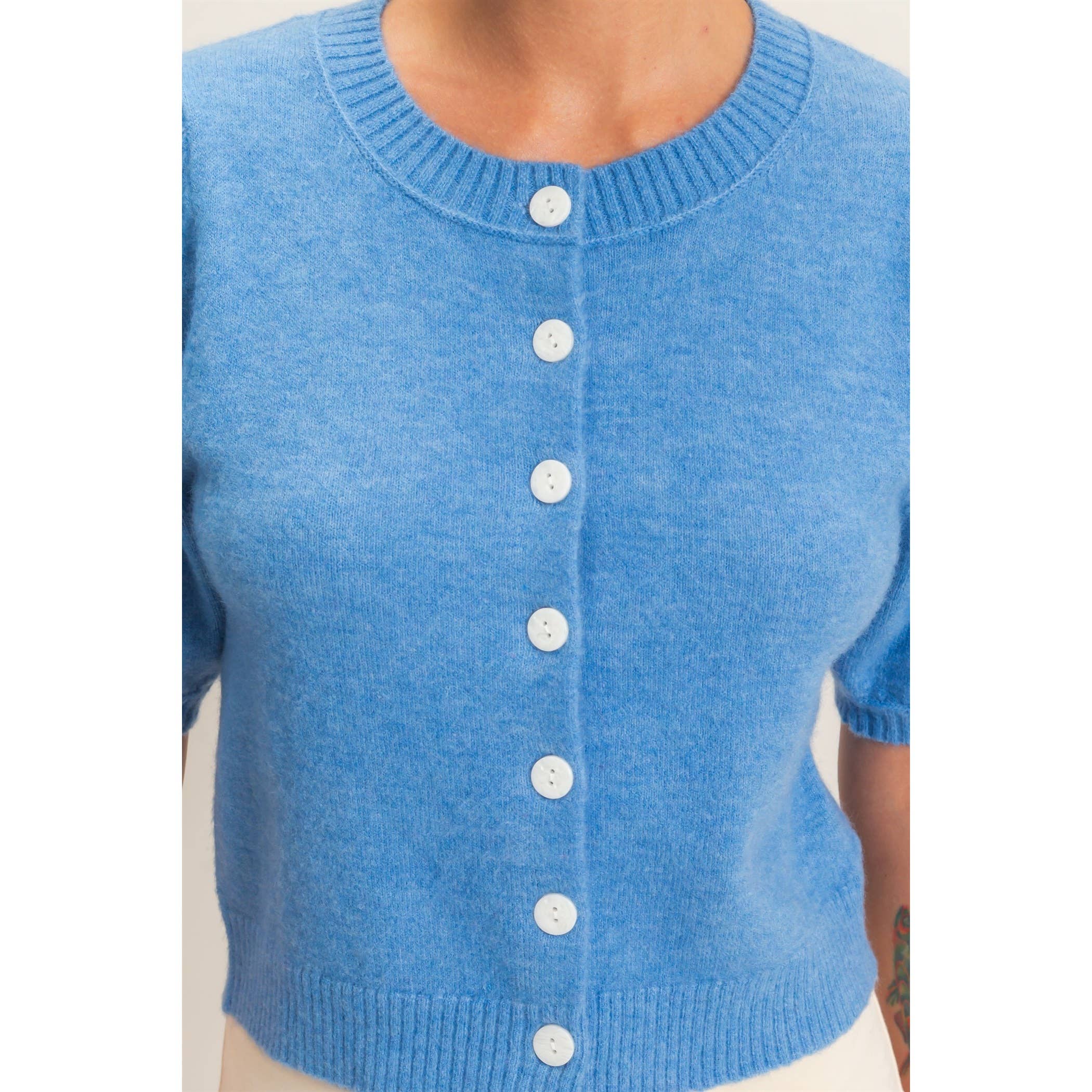 Button Front Puff Short Sleeve Cardigan