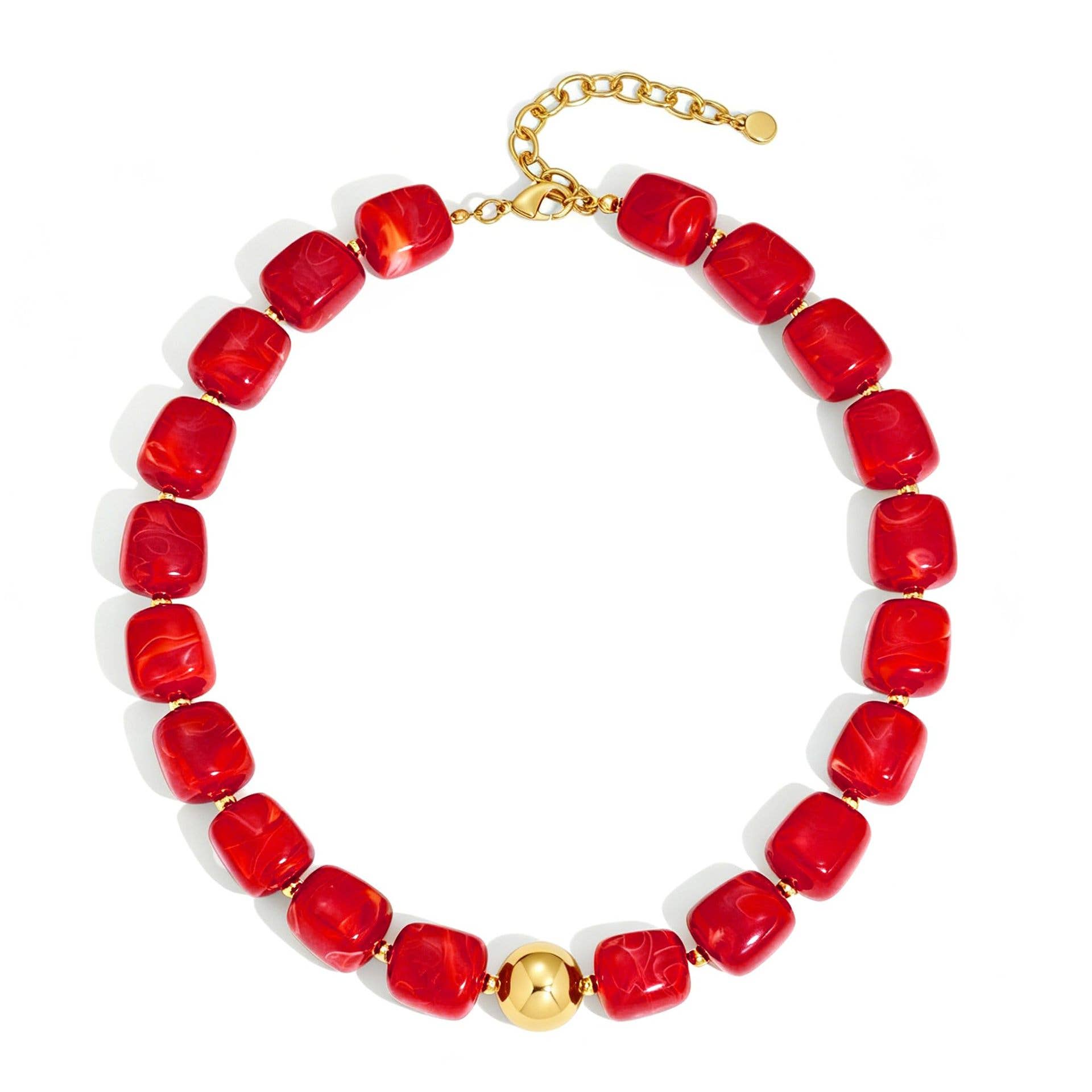 Square Resin Bead Necklace With Gold Ball Detail